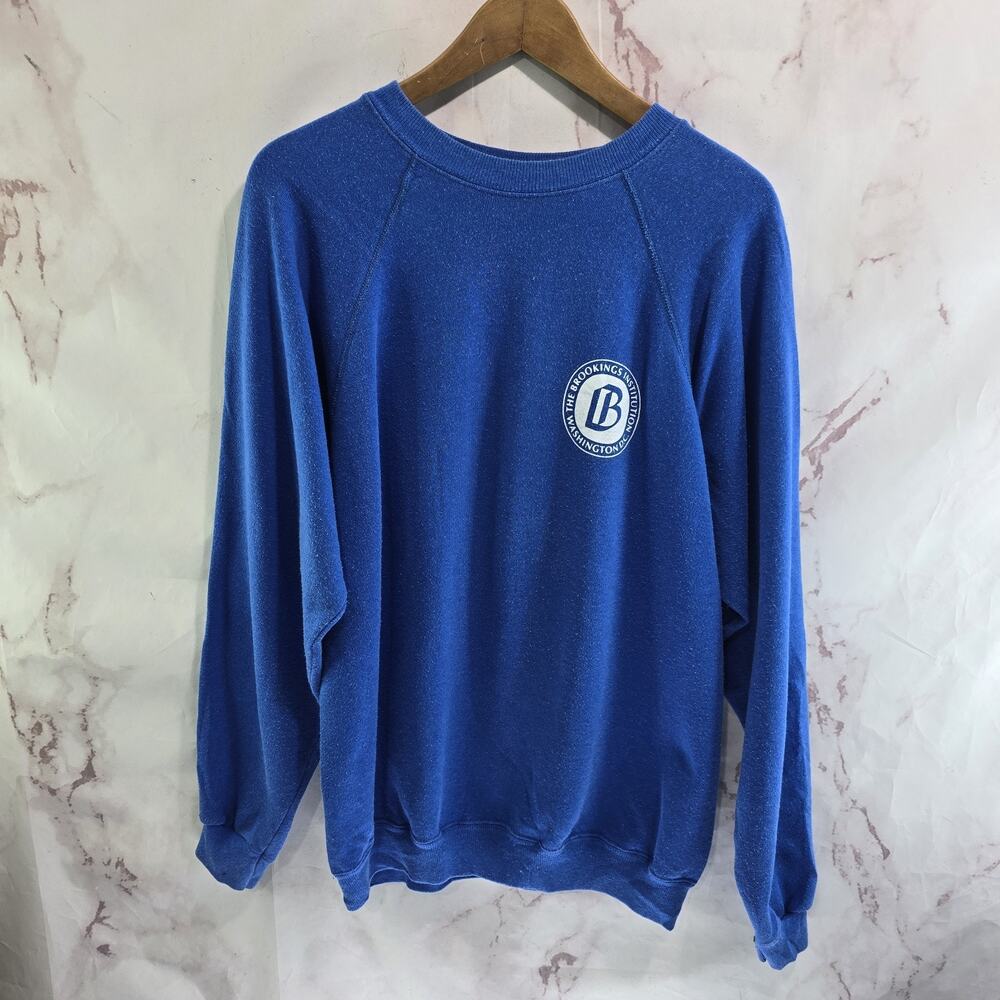 Vintage Sweatshirt Men Large Blue 90s Pullover Brookings Institution Washington